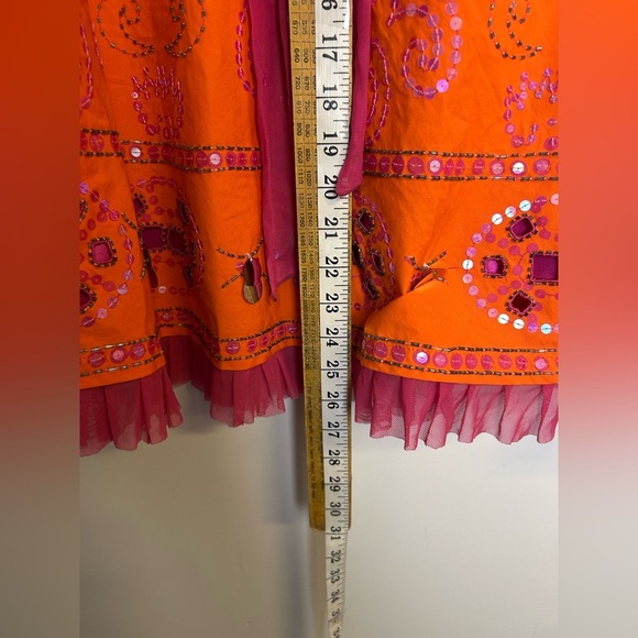 Cadi and Blue Vtg Midi Embroidered beaded Skirt Sz 10 Orange Sequins boho gitsy - Picture 8 of 13